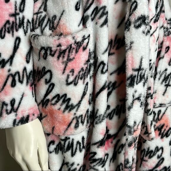 Juicy Couture Robe Sleepwear S/M Watercolor Logo Short with Tie Pink White Black - Picture 6 of 11